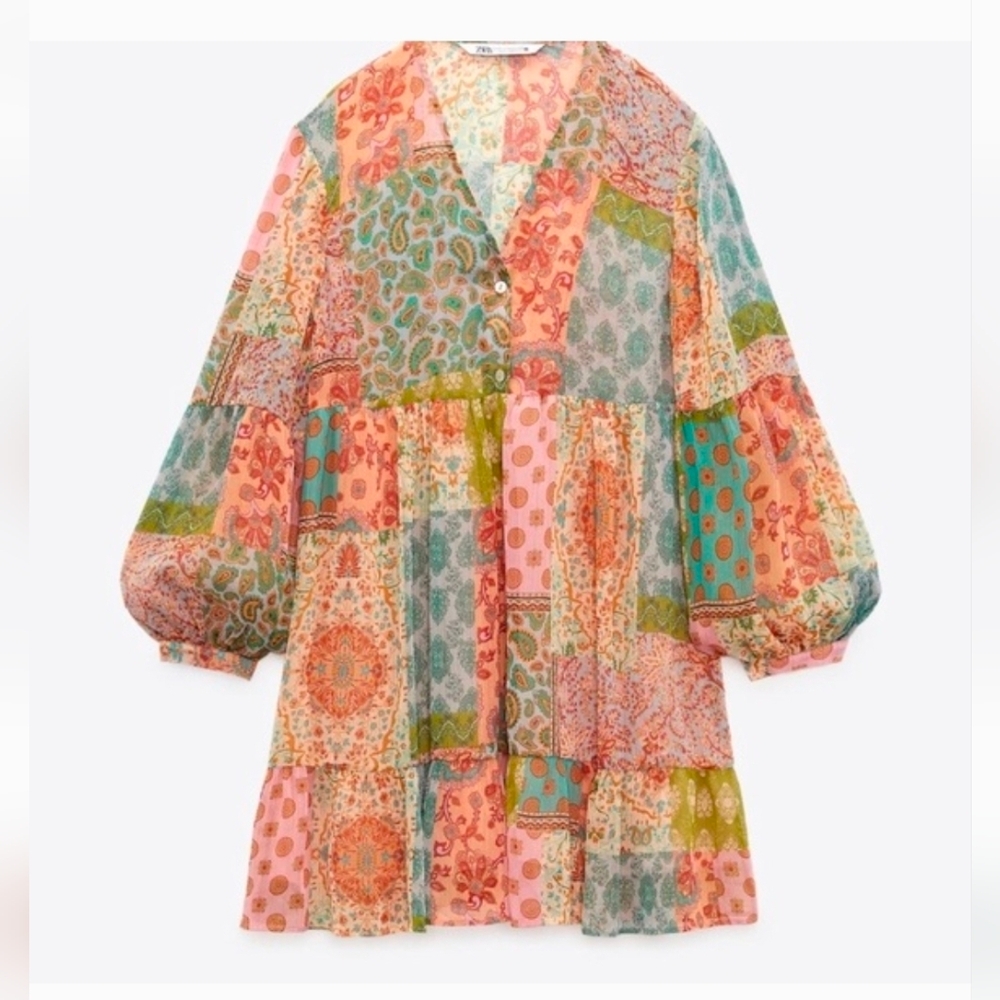 Zara Multicolor Patchwork Long Sleeve Boho Babydo… - image 3